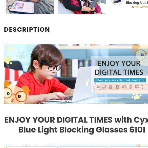 CYXUS Blue Light Blocking Kids Age 4-8 Black Computer Glasses - Picture 11 of 16